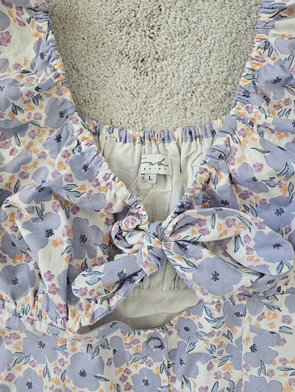 NWOT Sabo Skirt Enga Dress Cotton Floral Puff Shoulder Cut Out Mini Womens Large - Picture 4 of 9
